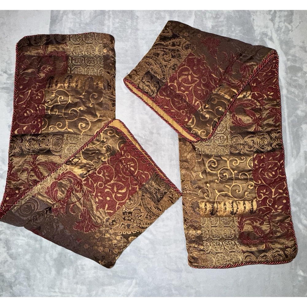 2X Croscill Galleria Patchwork King Pillow Sham Jacquard Twist Cord Trim Elegant